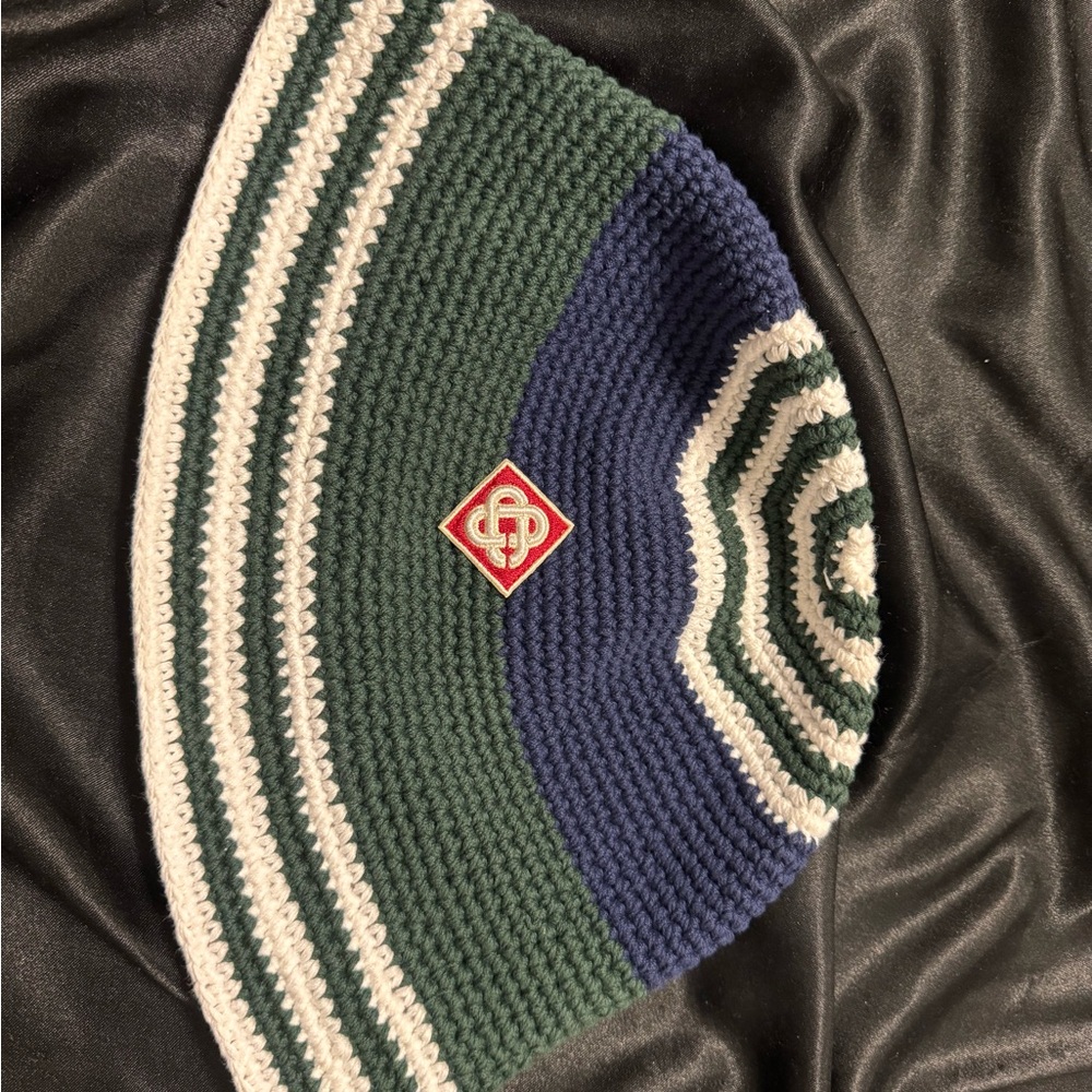 Striped Green and Blue Knit Beanie